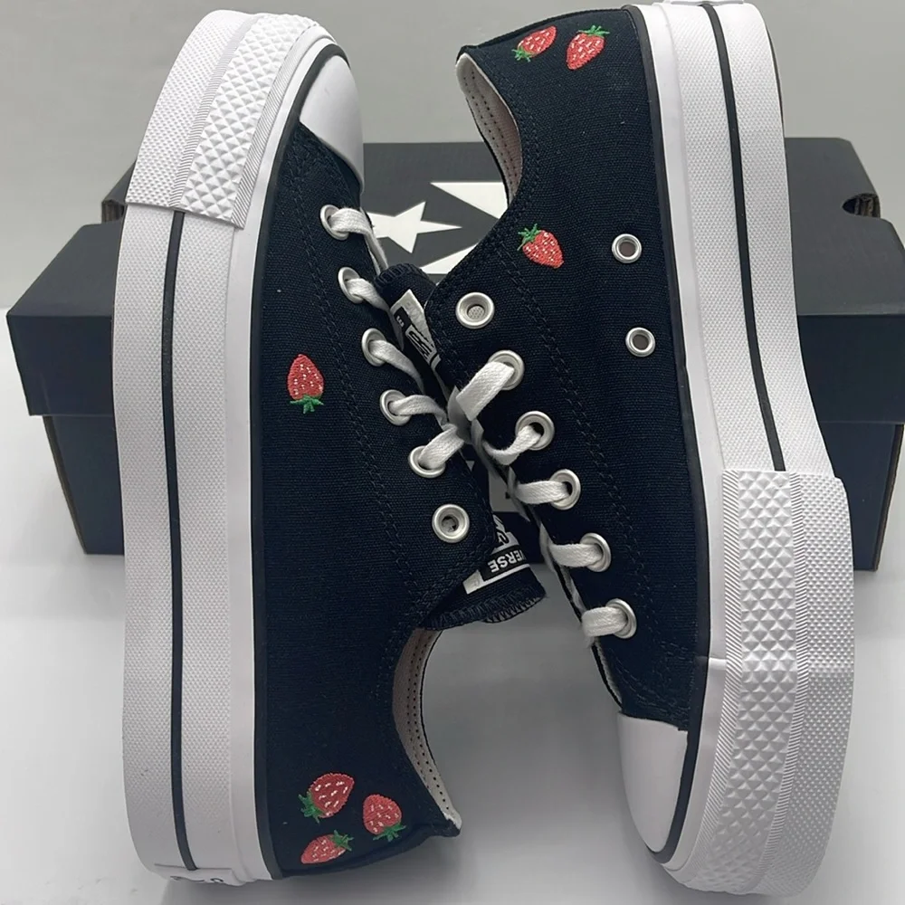 Converse WMNS Black Platform Sneakers A14935F CTAS LIFT OX BLACK/SOFT RED
